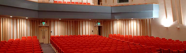 Red seats in the Martin Harris Centre's Cosmo Rodewald concert hall